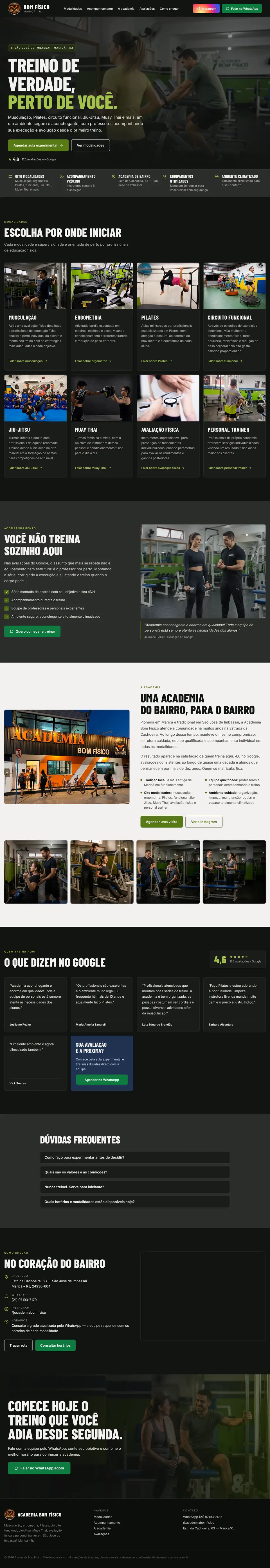 Página inicial do site de Academia Bom Físico
