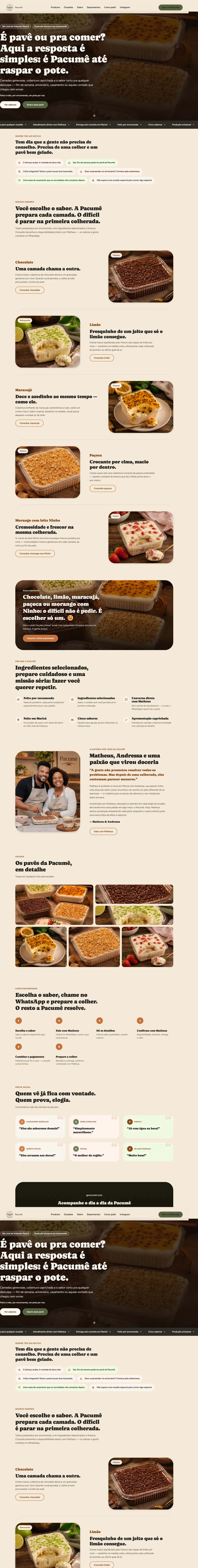 Página inicial do site de Doceria Pacumê