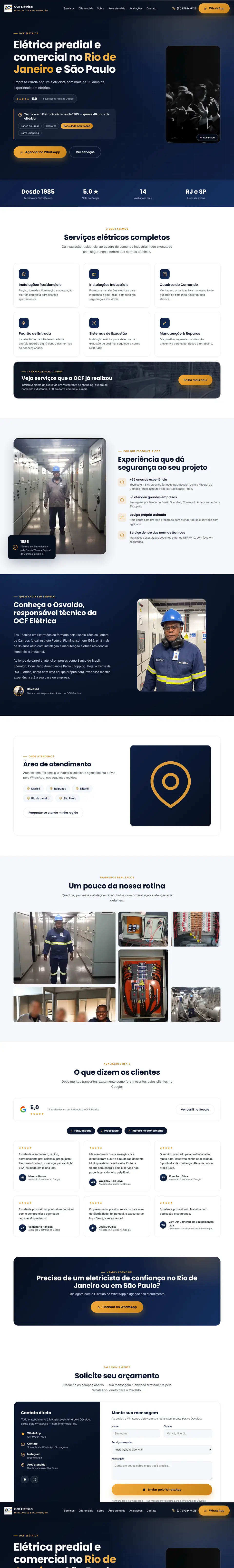Página inicial do site de OCF Elétrica