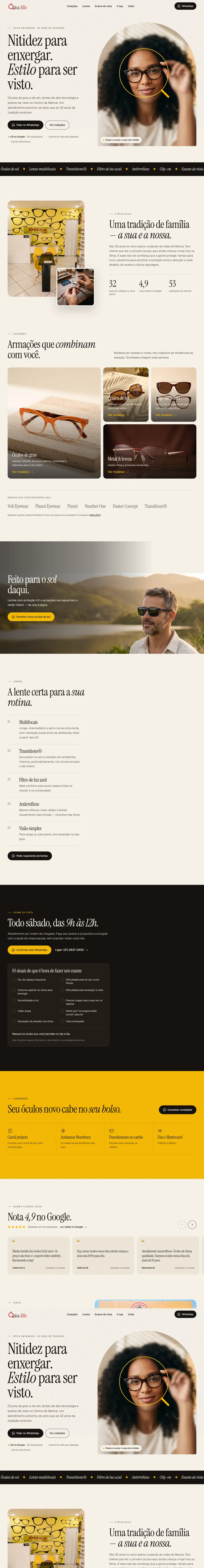Página inicial do site de Ótica Ello
